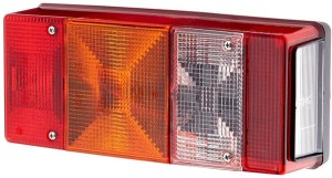 Lampa tylna zespolona, prostokątna prawa 12V czerwona/pomarańczowa/biała przykręcana 246x66x108 mm Hella