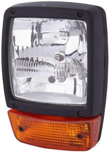 Reflektor halogenowy, kwadratowy 12V przezroczysty/pomarańczowy przykręcany z wtyczką AMP 6-pinową Hella