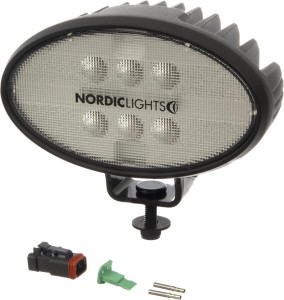 Lampa robocza LED, owalna, 16W 1600lm 12/24V biała, przykręcana, 160x95x118 mm z wtyczką Deutsch 2-pin, światło rozproszone, 6 LED, SATO GO 610, Nordic Lights
