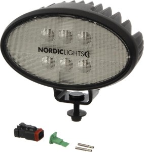Lampa robocza LED, owalna, 39W 3600lm 12/24V biała, przykręcana, 160x95x118 mm z wtyczką Deutsch 2-pin, światło rozproszone, 6 LED, SATO GO 625, Nordic Lights
