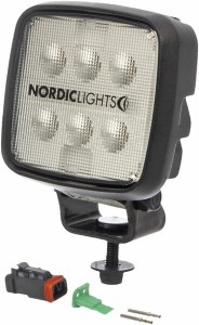 Lampa robocza LED, kwadratowa, 16W 1600lm 12/24V biała przykręcana z wtyczką Deutsch 2-pin, światło rozproszone, 6 LED Scorpius GO 410 Nordic Lights