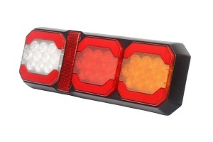 Lampa tylna zespolona LED, 12-24V 295x100x30 mm z przewodem 1.5 m biała/pomarańczowa/czerwona, Kramp